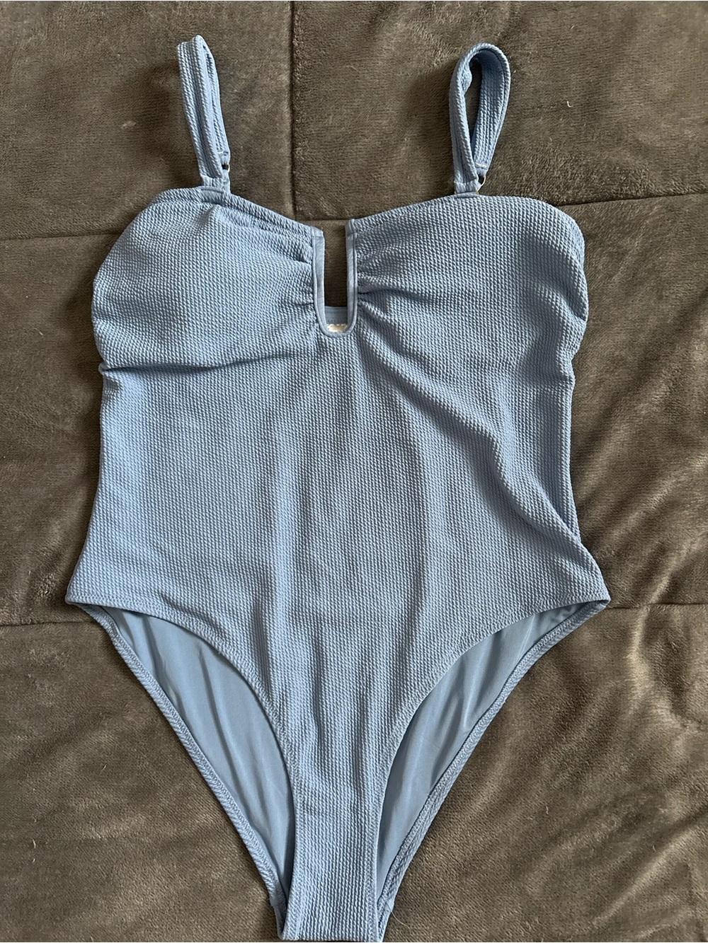 H&M Light Blue Textured One-Piece Swimsuit with V-Notch